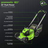 80V 21" Cordless Battery 4-in-1 Push Lawn Mower: 5.0 Ah Battery and 4A Charger, LM2108