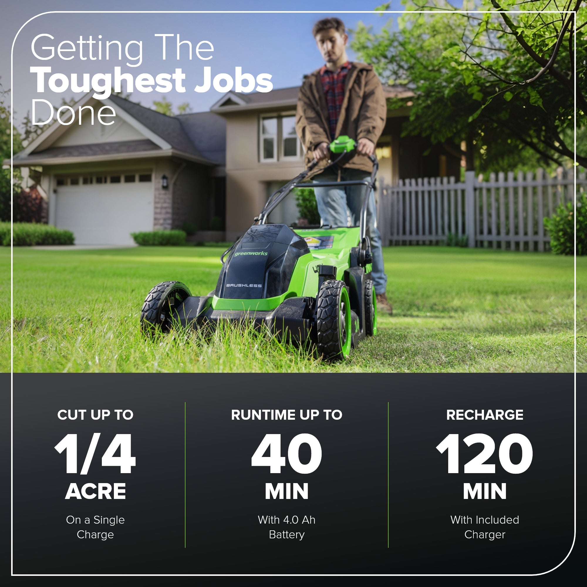 40V 14" Cordless Battery BL Push Lawn Mower: 4.0 Ah Battery and Charger, LM1414