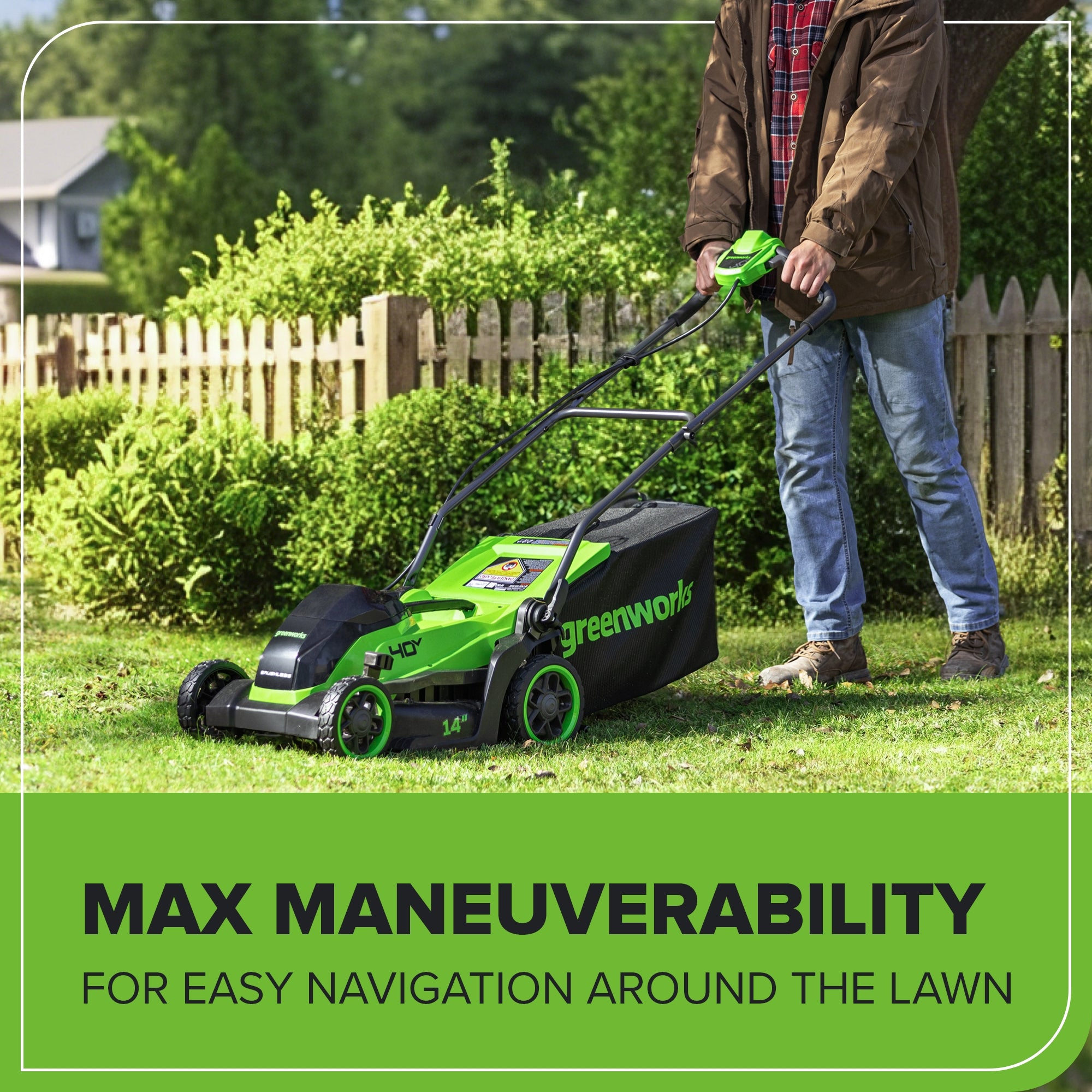 40V 14" Cordless Battery BL Push Lawn Mower: 4.0 Ah Battery and Charger, LM1414
