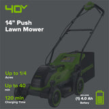 40V 14" Cordless Battery BL Push Lawn Mower: 4.0 Ah Battery and Charger, LM1414