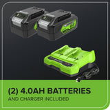 48V (24V x 2) 14" Cordless Battery Brushless Push Lawn Mower: (2) 4.0 Ah Battery and 2A Dual-port Charger, LM1412
