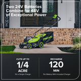 48V (24V x 2) 14" Cordless Battery Brushless Push Lawn Mower: (2) 4.0 Ah Battery and 2A Dual-port Charger, LM1412