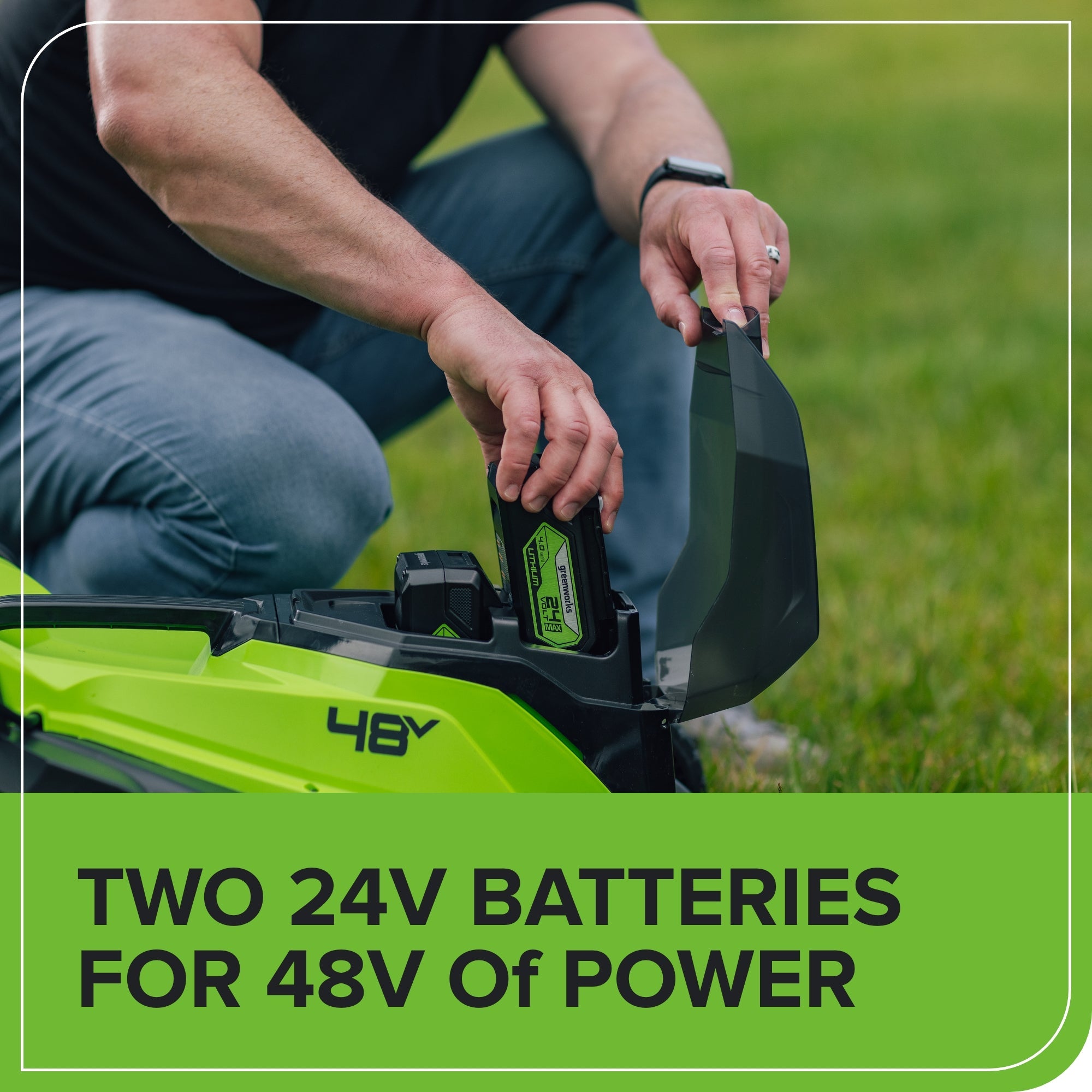 48V (24V x 2) 14" Cordless Battery Brushless Push Lawn Mower: (2) 4.0 Ah Battery and 2A Dual-port Charger, LM1412