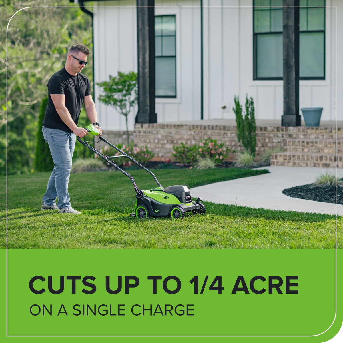 48V (24V x 2) 14" Cordless Battery Brushless Push Lawn Mower: (2) 4.0 Ah Battery and 2A Dual-port Charger, LM1412