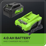 24V 13" Cordless Battery Brushless Push Lawn Mower: 4.0 Ah Battery and Charger, LM1322
