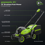 24V 13" Cordless Battery Brushless Push Lawn Mower: 4.0 Ah Battery and Charger, LM1322