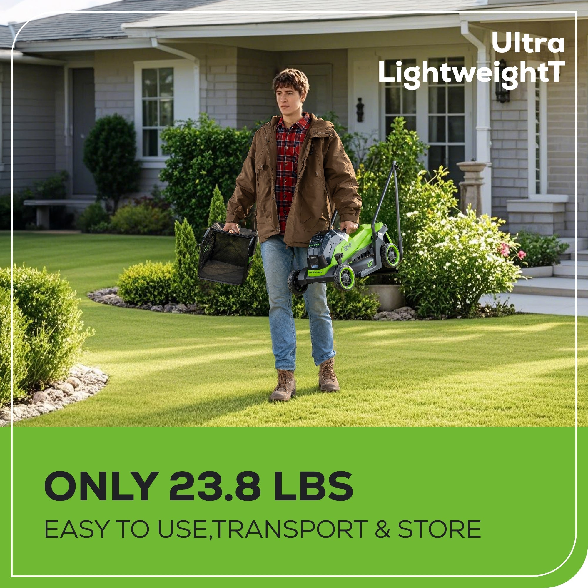24V 13" Cordless Battery Brushless Push Lawn Mower: 4.0 Ah Battery and Charger, LM1322