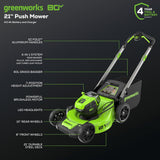 80V 21" Cordless Battery 4-in-1 Push Lawn Mower: 4.0 Ah Battery and Charger, LM2108
