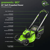 80V 21" Cordless Battery 4-in-1 Self-Propelled Lawn Mower and 700CFM Blower Combo Kit: 5.0 Ah Battery and 6A Charger