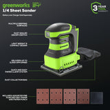 24V Cordless Battery Quarter Sheet Sander: 2.0 Ah Battery and Charger