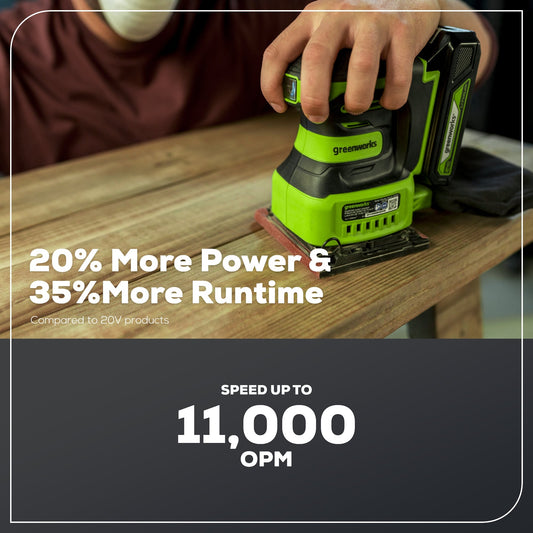 24V Cordless Battery Quarter Sheet Sander: 2.0 Ah Battery and Charger