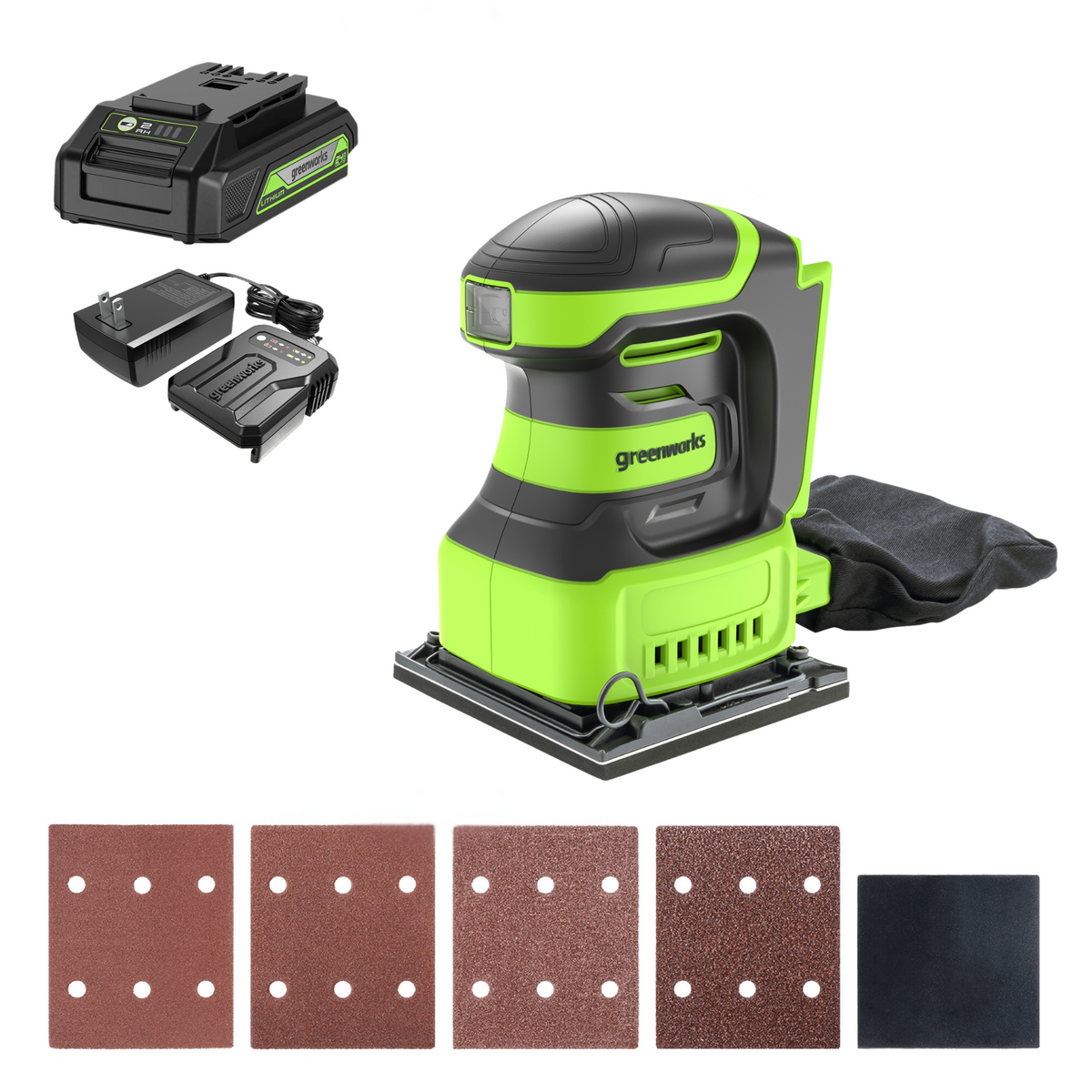 24V Cordless Battery Quarter Sheet Sander: 2.0 Ah Battery and Charger