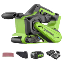 24V 3in x 18in Brushless Cordless Belt Sander and Dust Bag: 4.0 Ah Battery and Charger