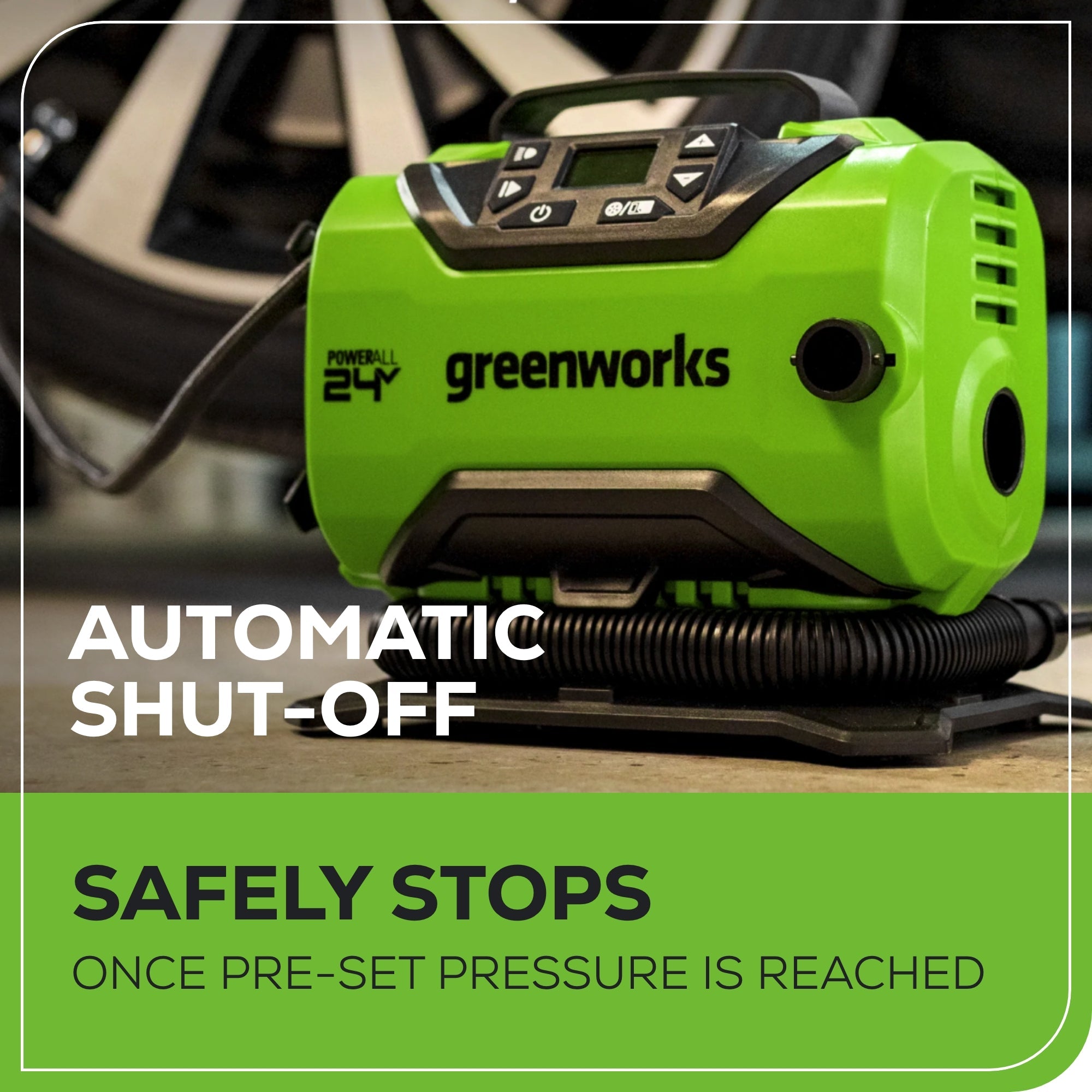 24V Cordless Battery Inflator, (1) 2Ah USB Battery and Charger