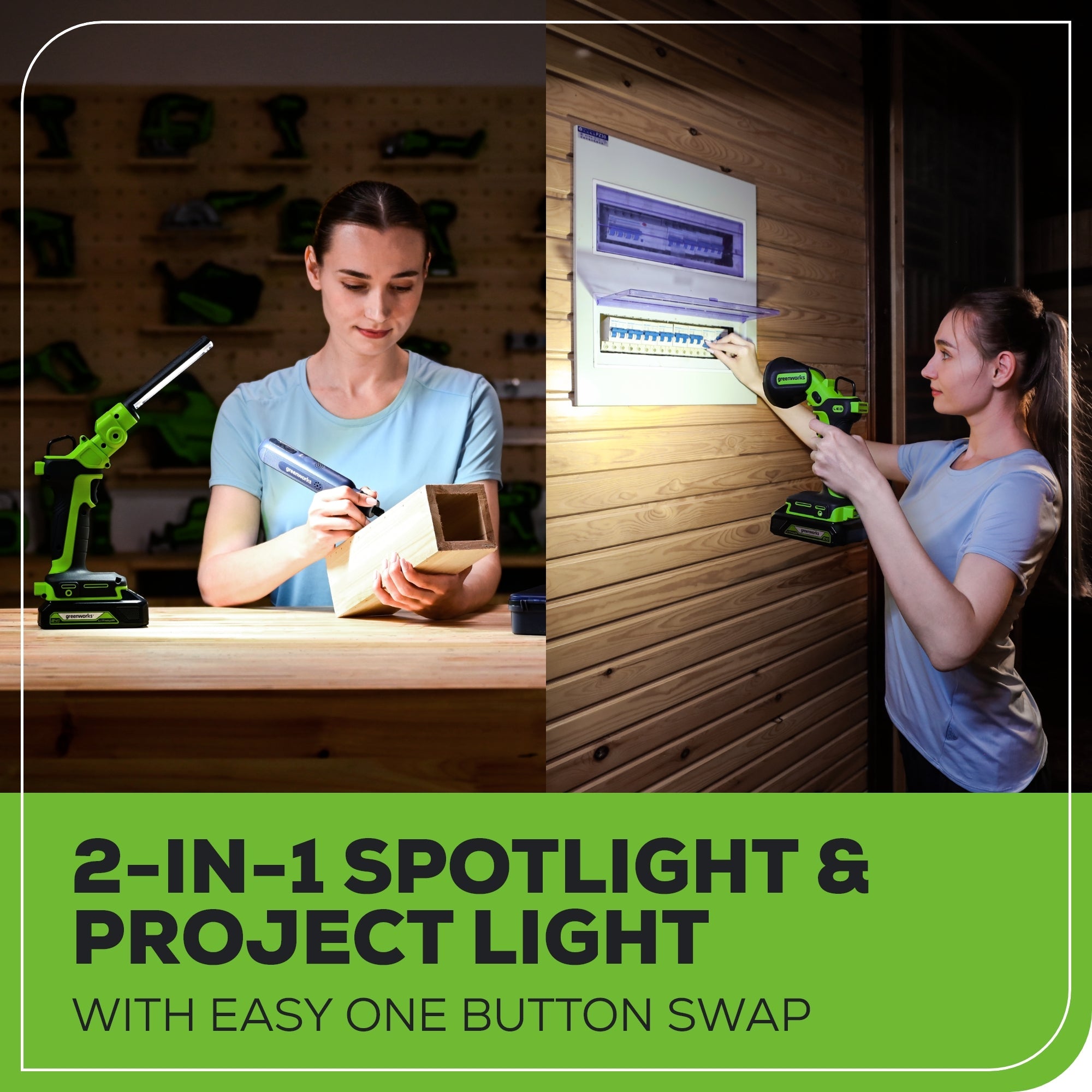 24V Cordless Battery 2-in-1 Work Light: 2.0 Ah Battery and Charger