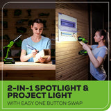 24V Cordless Battery 2-in-1 Work Light: 2.0 Ah Battery and Charger