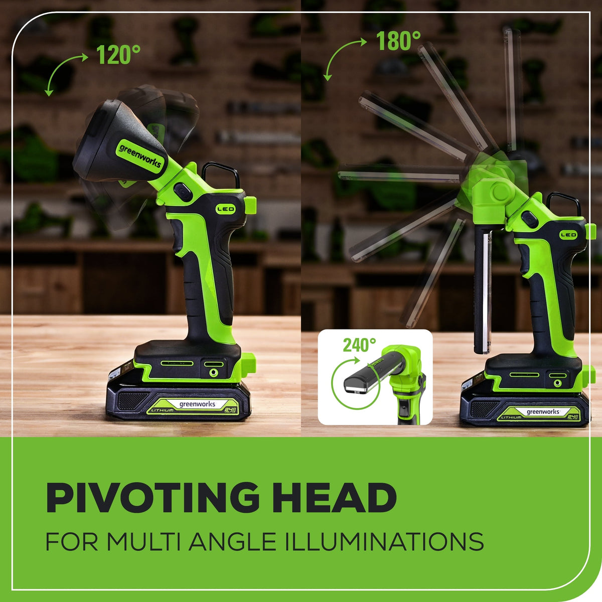 24V Cordless Battery 2-in-1 Work Light: 2.0 Ah Battery and Charger