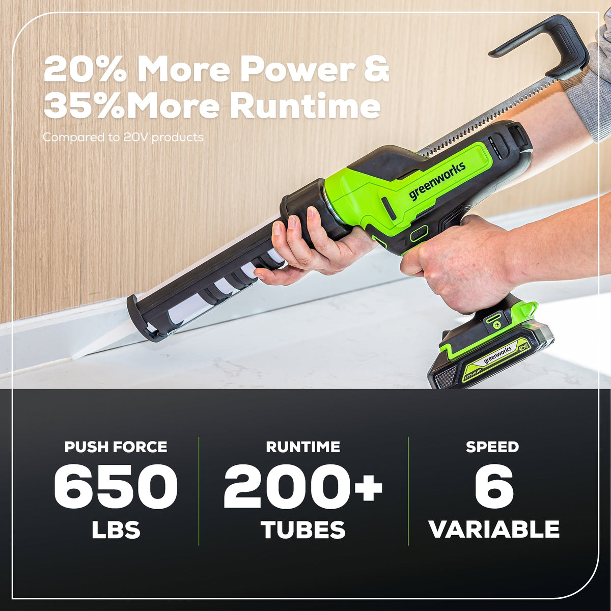 24V Cordless Battery Caulk Gun: 2.0 Ah Battery and Changer