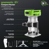 24V Cordless Battery Compact Router: 2.0 Ah Battery and Charger
