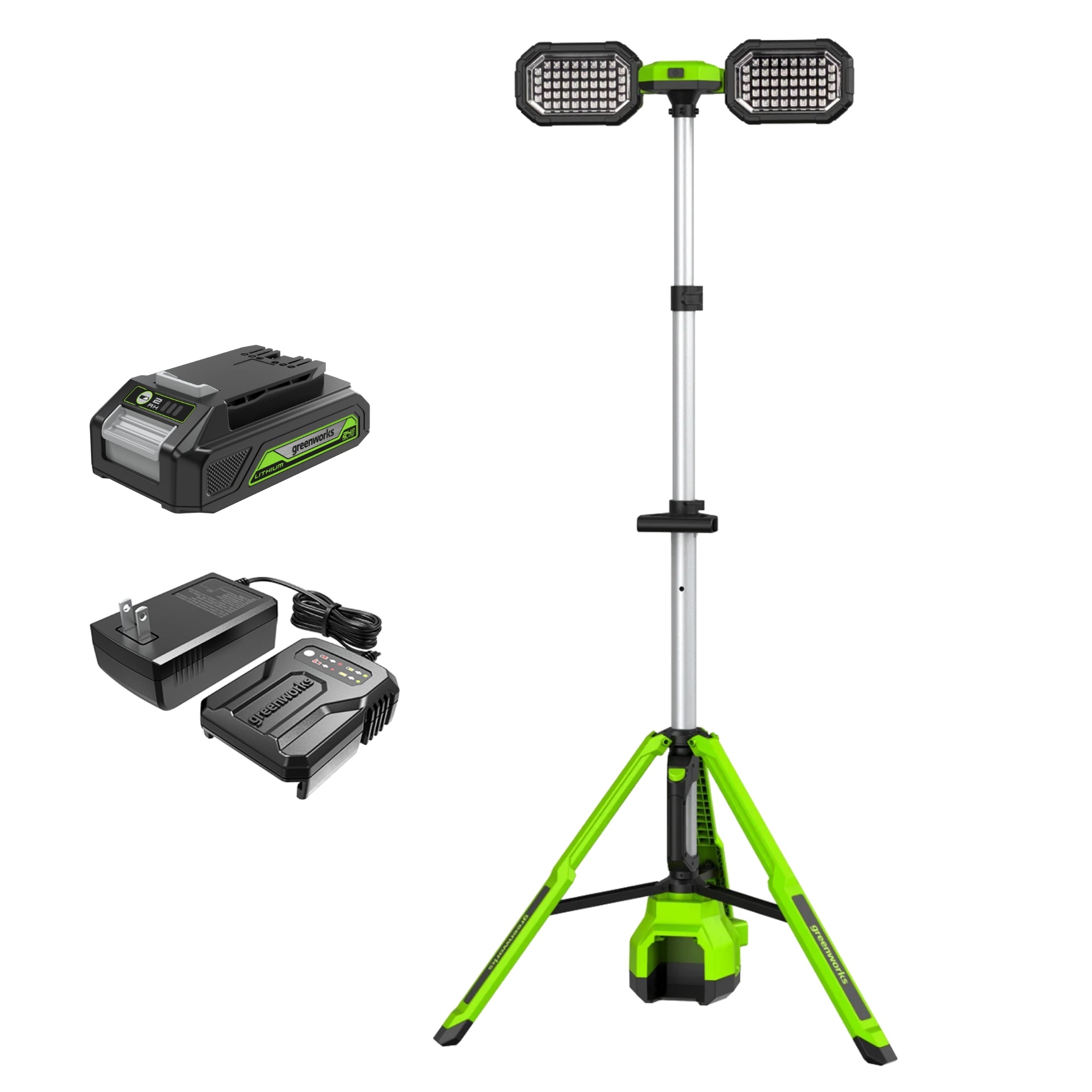 24V Cordless Battery Standing Light Kit: 2.0 Ah Battery and Charger