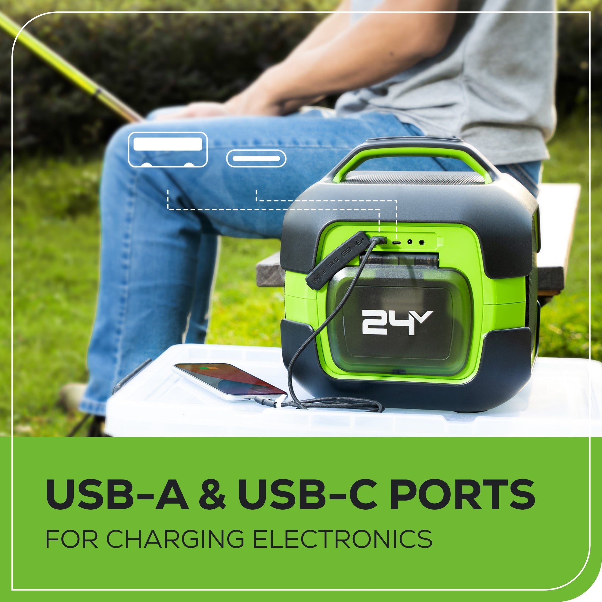 24V Cordless Battery Bluetooth Speaker: 2.0 Ah Battery and Charger