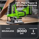 24V Cordless Battery Brushless Jig Saw: 2.0 Ah Battery and Charger