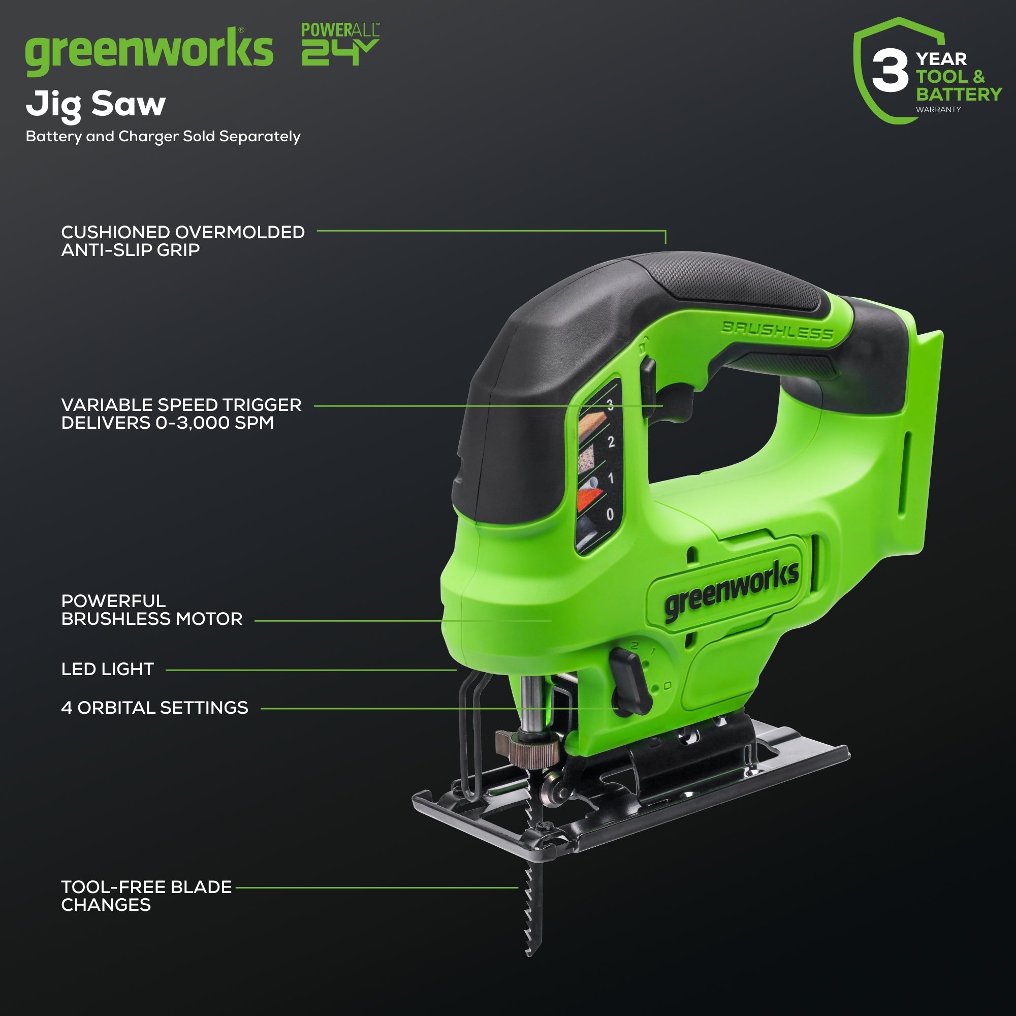 24V Cordless Battery Gen 2 Jig Saw (Tool Only)
