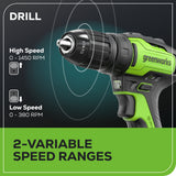 24V Cordless Battery Brushless 1/2" 310 in/lbs Drill / Driver: (1) 2.0 Ah Battery and Charger