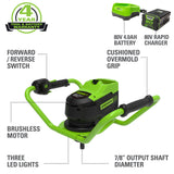 80V Cordless Battery Brushless Earth Auger / Post Hole Digger, 4Ah Battery and Charger