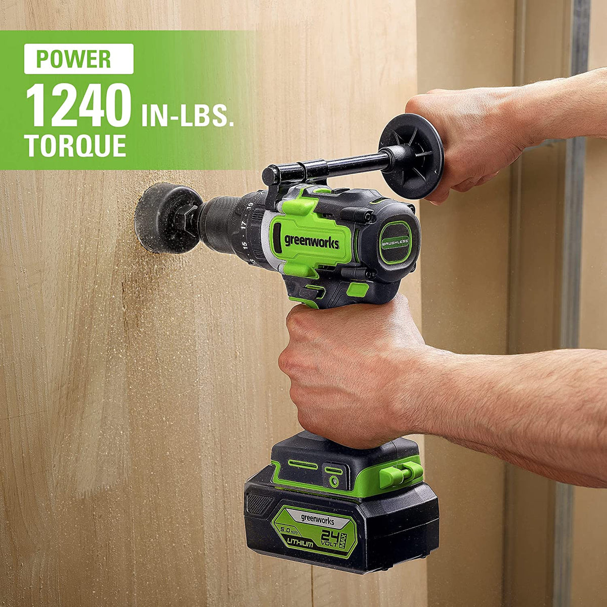 24V 1/2" 1240 in/lbs Hammer Drill: 4.0 Ah Battery and Charger