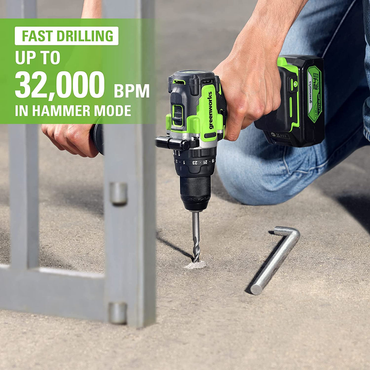 24V 1/2" 1240 in/lbs Hammer Drill: 4.0 Ah Battery and Charger