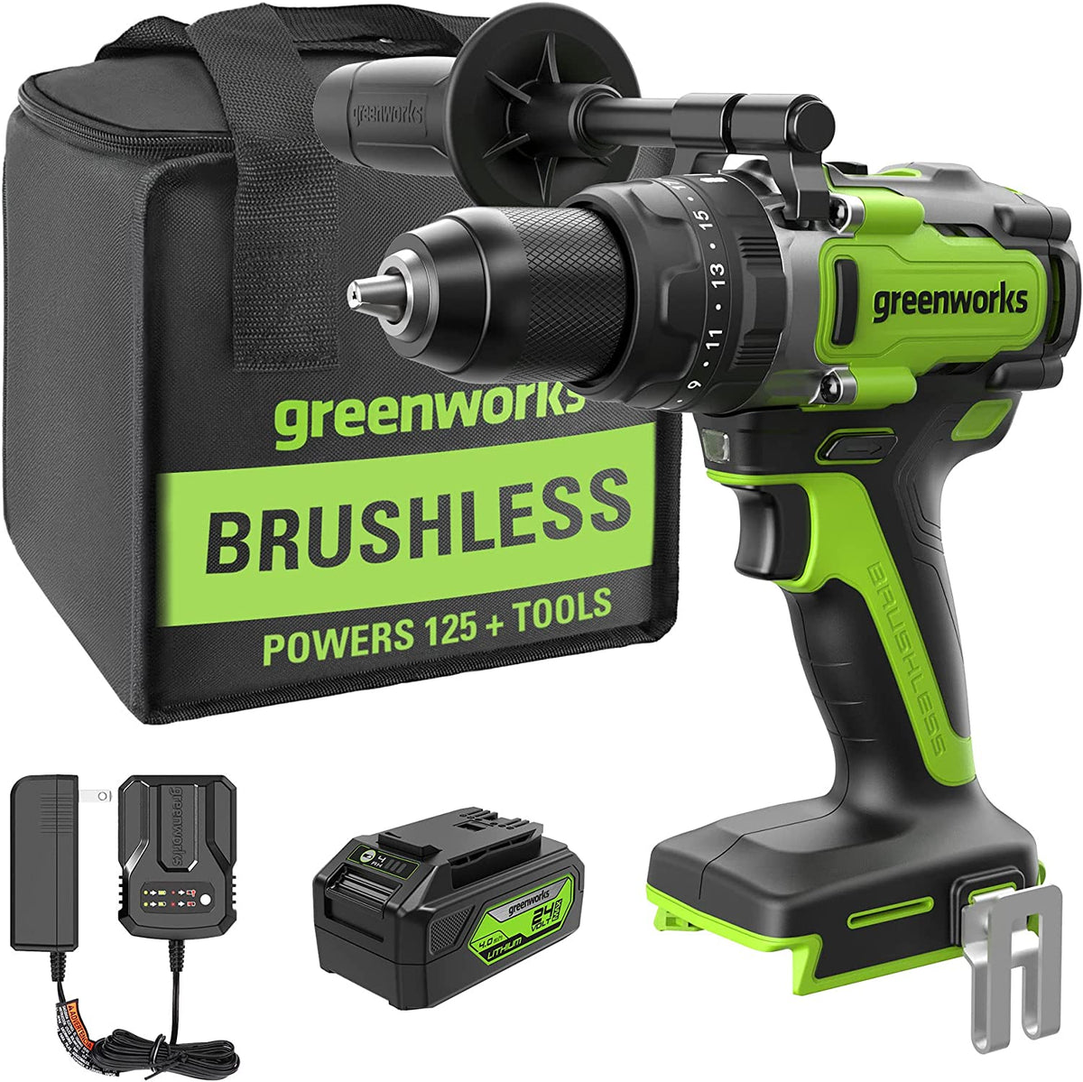 24V 1/2" 1240 in/lbs Hammer Drill: 4.0 Ah Battery and Charger