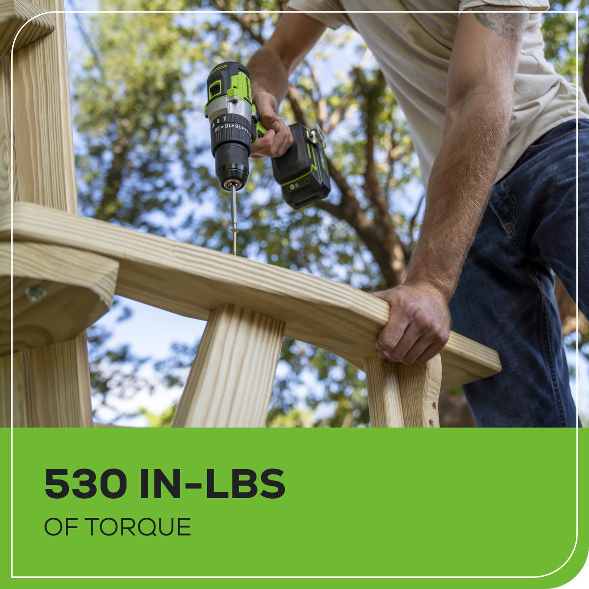 24V 1/2" 530 in/lbs Hammer Drill: 2.0 Ah Battery and Charger