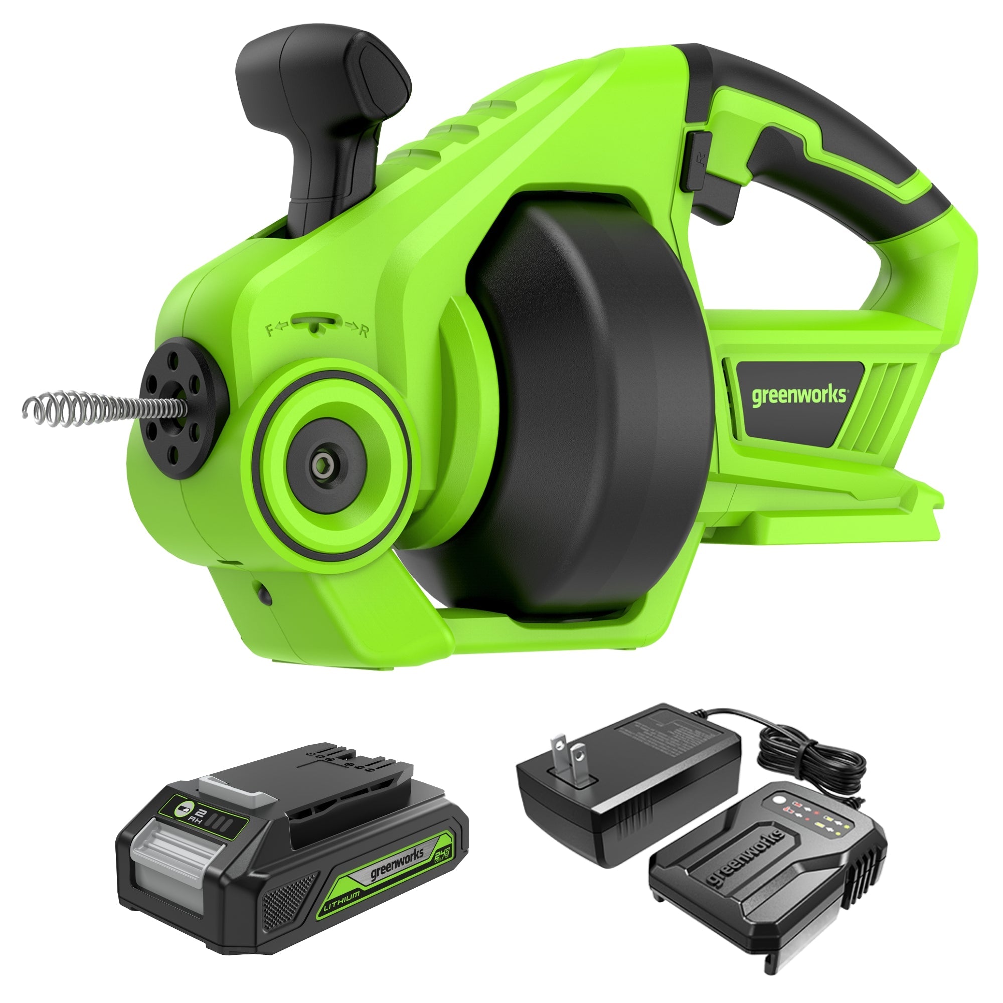 24V 23-FT Cordless Battery Drain Auger, (1) 2Ah Battery and Charger