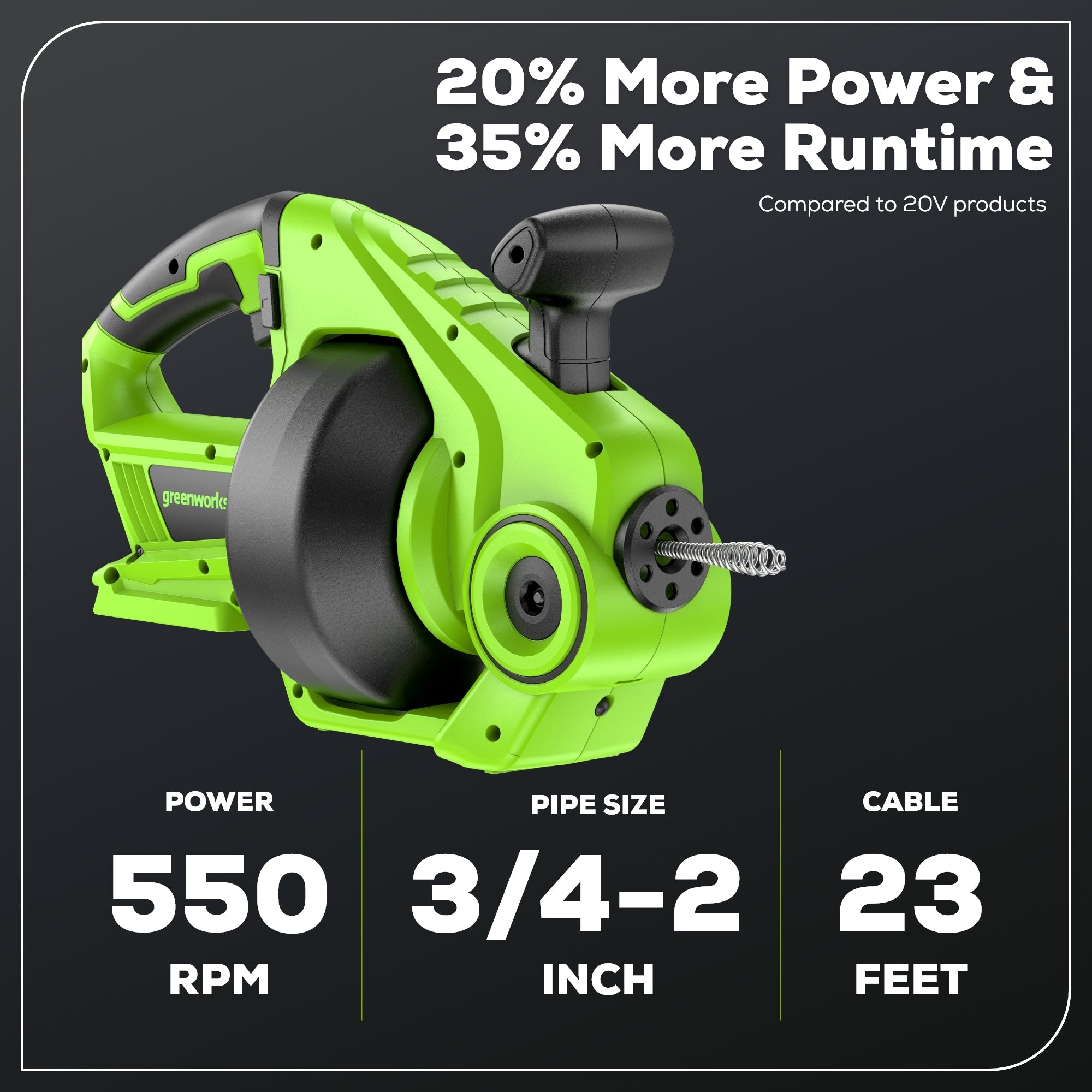 24V 23-FT Cordless Battery Drain Auger, (1) 2Ah Battery and Charger
