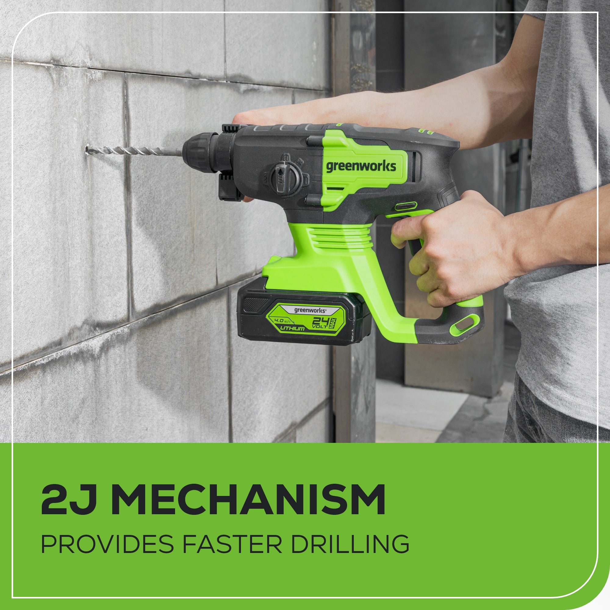24V SDS-Plus 2J Brushless Rotary Hammer Drill: 4.0 Ah USB Battery and Charger
