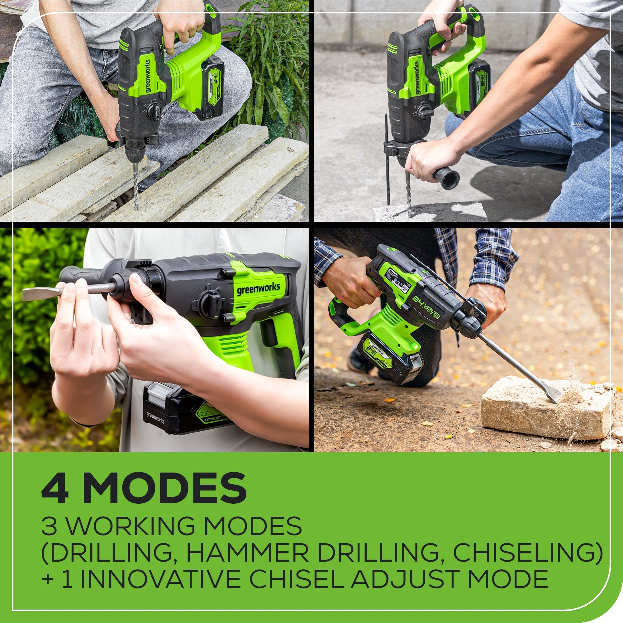 24V SDS-Plus 2J Brushless Rotary Hammer Drill: 4.0 Ah USB Battery and Charger