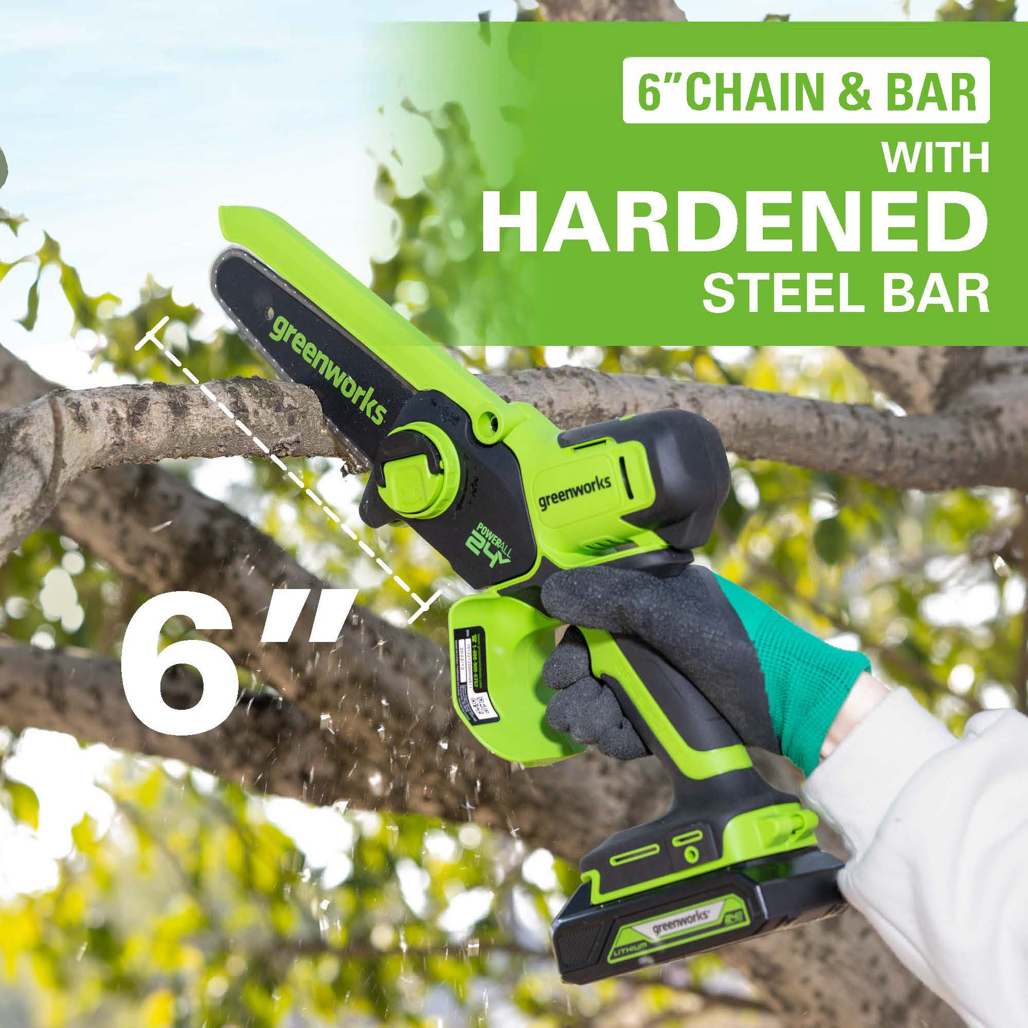 60V 18" Cordless Battery 2.0 kW Chainsaw and 24V 6" Pruner Saw, (1) 4.0 Ah Battery: (1) 2.0 Ah Battery and (2) Chargers