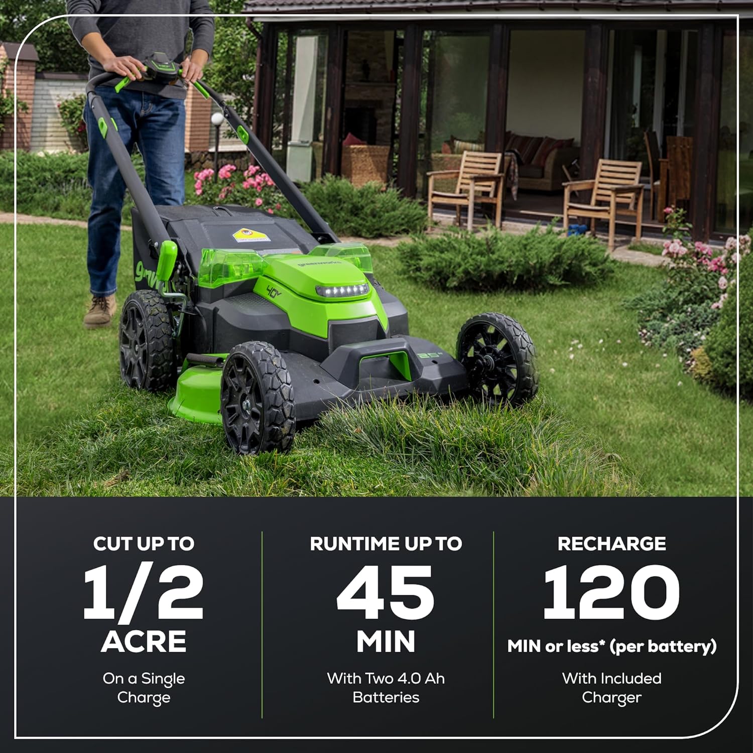 40V 25" Cordless Battery Brushless Dual Blade Self-Propelled Lawn Mower: (2) 4.0 Ah Batteries and Dual-Port Charger, LM2504S