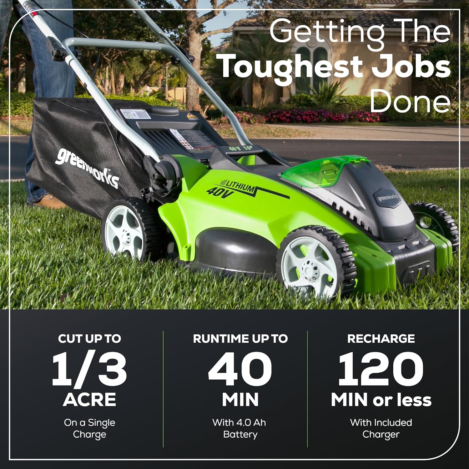OPEN BOX 40V 16" Cordless Battery Push Lawn Mower: 4.0 Ah Battery and Charger, LM1604