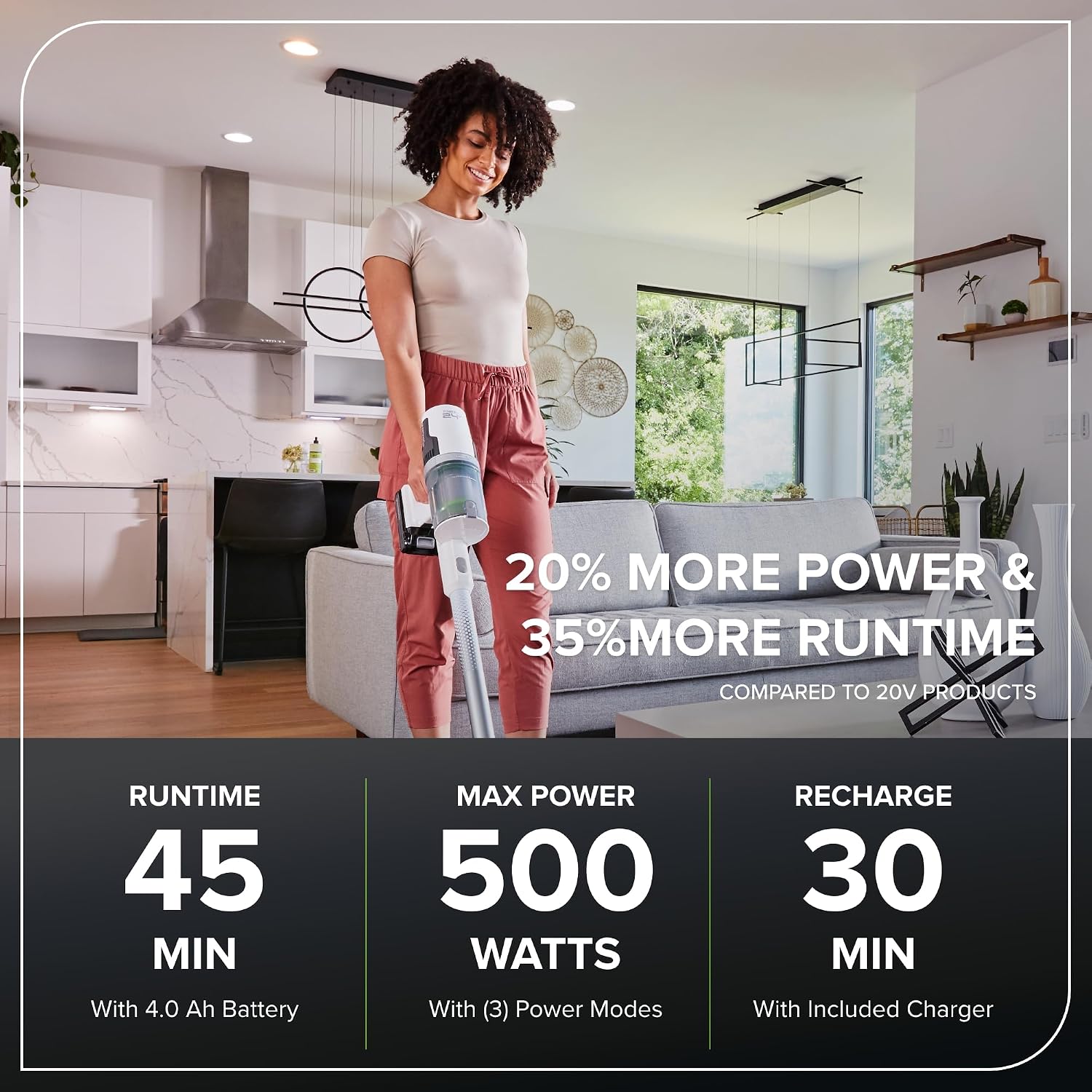 24V Cordless Battery White Stick Vacuum 3-in-1 Bundle: (2) 4.0 Ah USB Batteries and Charging Stand