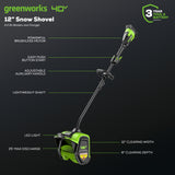 40V 12" Cordless Battery LED Snow Shovel: 4.0 Ah Battery and Charger