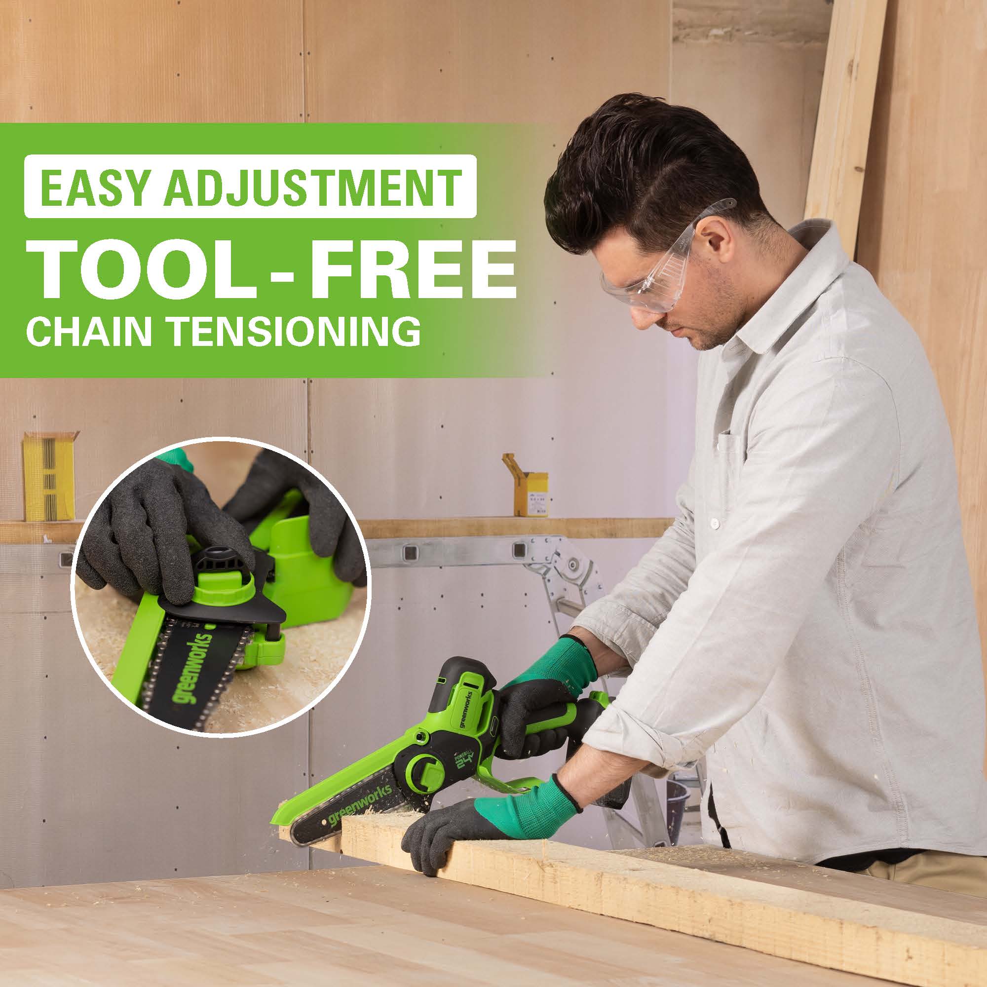 60V 18" Cordless Battery 2.0 kW Chainsaw and 24V 6" Pruner Saw, (1) 4.0 Ah Battery: (1) 2.0 Ah Battery and (2) Chargers