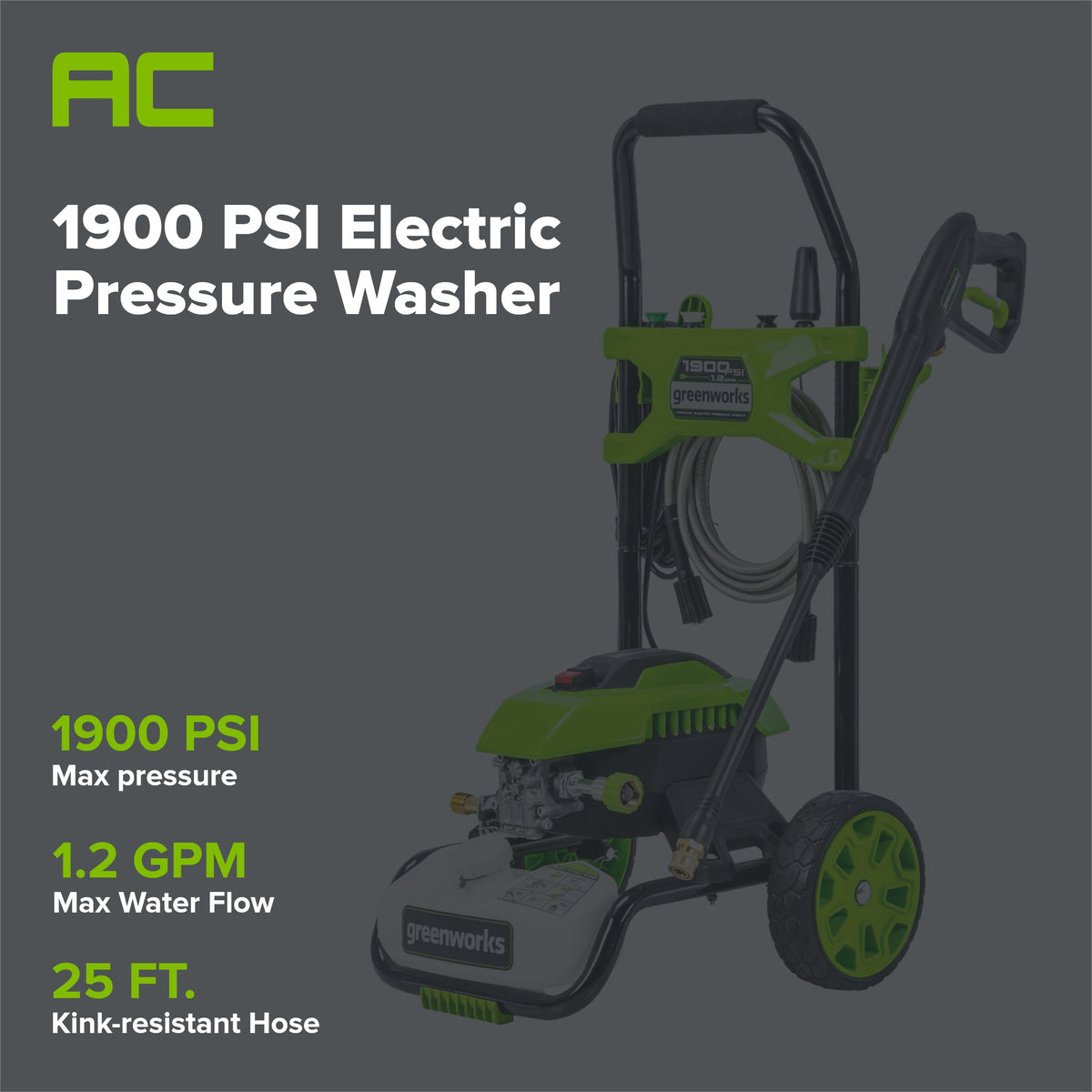 1900 PSI 1.2 GPM Cold Water Electric Pressure Washer