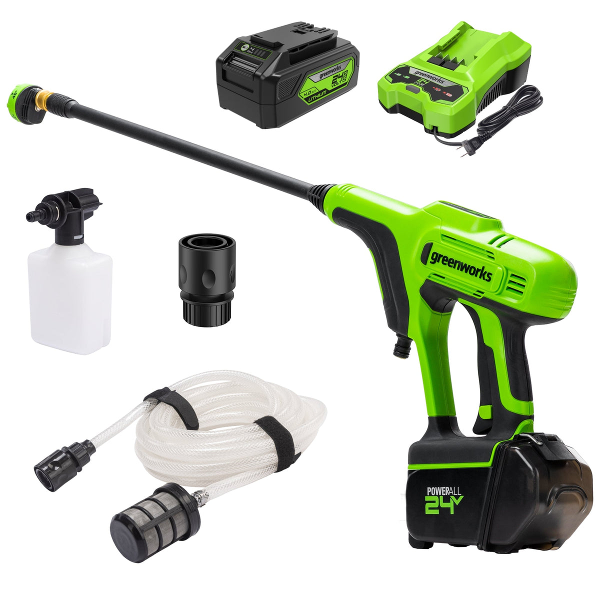 OPEN BOX 24V 600 PSI 0.8 GPM Cold Water Cordless Power Cleaner: 4.0 Ah USB Battery and Charger