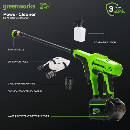 OPEN BOX 24V 600-PSI Cordless Power Cleaner: (2) 2.0 Ah Batteries and Charger