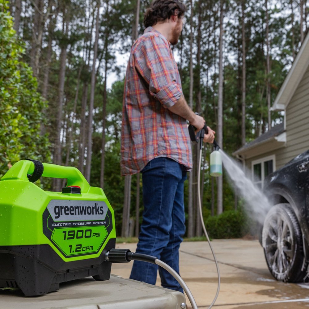 OPEN BOX 1900 PSI 1.2 GPM Cold Water Electric Pressure Washer, 11" Surface Cleaner and Soap Applicator Combo Kit
