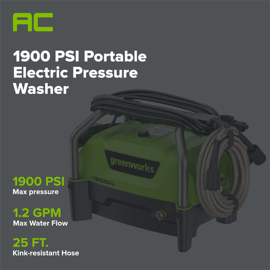 1900 PSI 1.2 GPM Portable Hand Carry Cold Water Electric Pressure Washer
