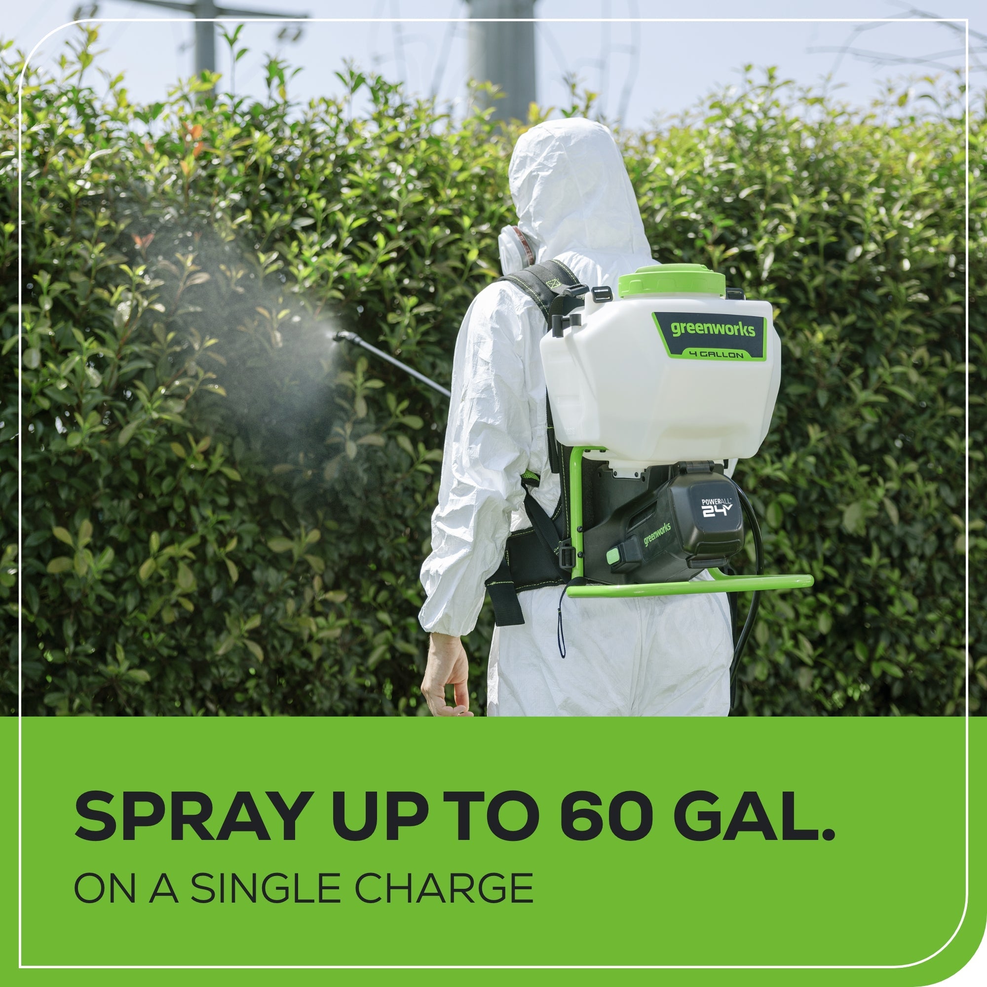 24V Cordless Battery Backpack Sprayer: 2.0 Ah USB Battery and Charger