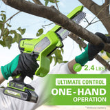 60V 18" Cordless Battery 2.0 kW Chainsaw and 24V 6" Pruner Saw, (1) 4.0 Ah Battery: (1) 2.0 Ah Battery and (2) Chargers